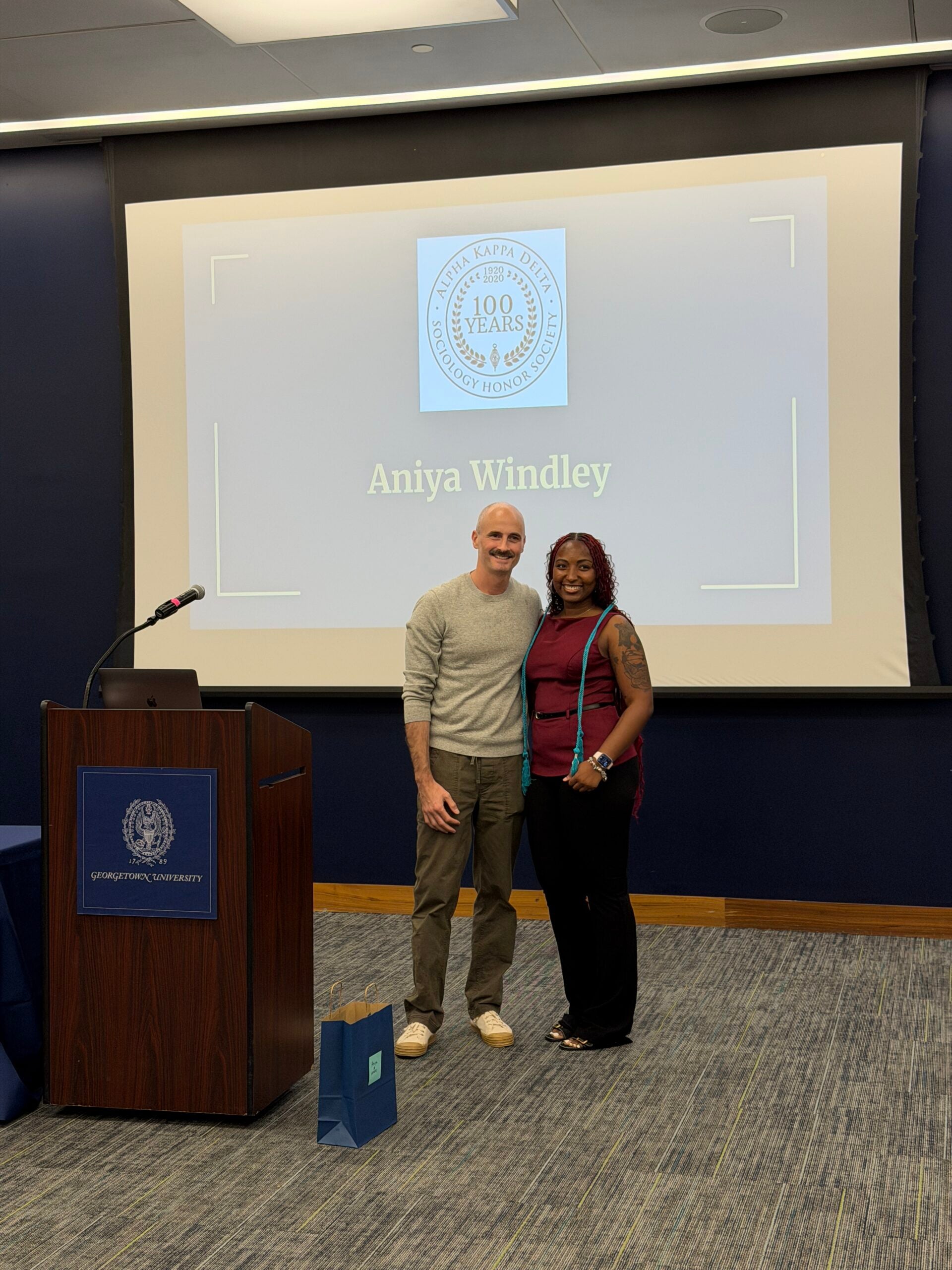 Inductee Aniya Windley and Professor Brian McCabe
